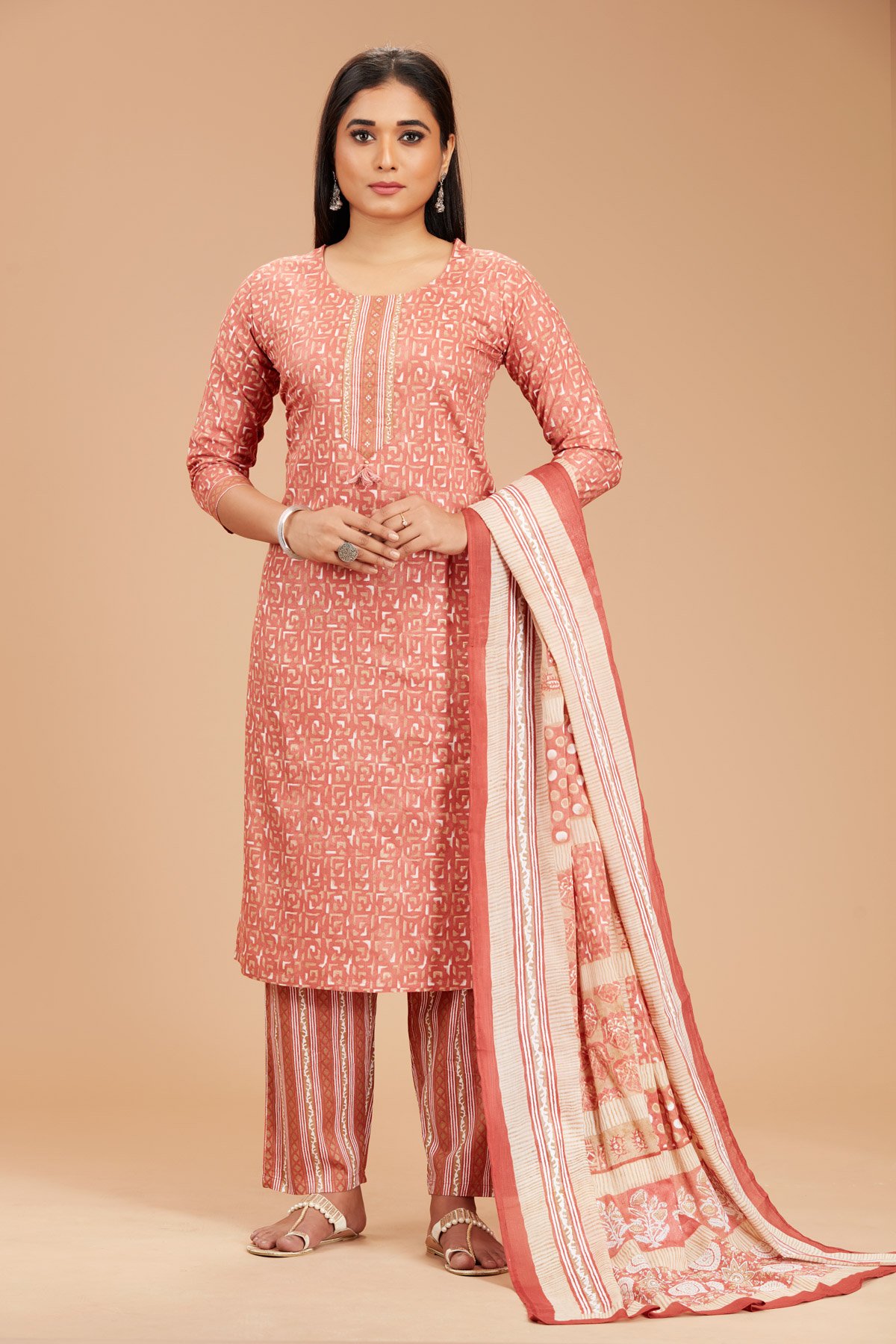 Rusty Orange 3-Piece Suit Set With Dupatta